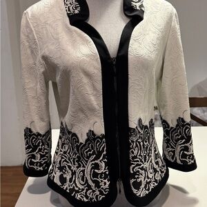 Joseph Ribkoff Black and White Embroidered Blazer